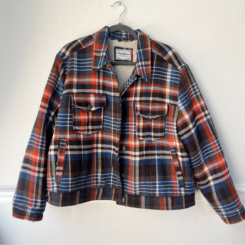 Flag & Anthem Sherpa Lined Plaid Shacket XL Wool‎ Blend Jacket